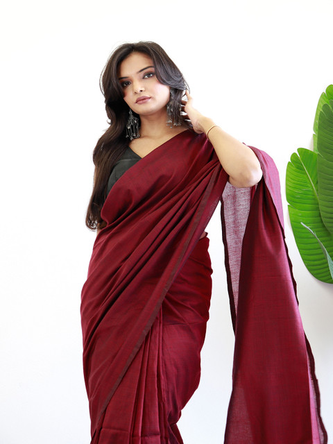 Anouk Tasseled Border Pure Cotton Saree - Image 3