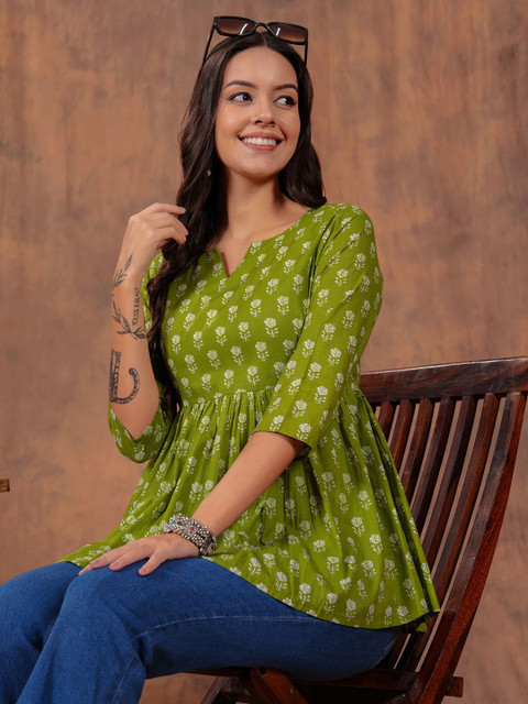 Zenava by Myntra Women Floral Printed Peplum Cotton Top