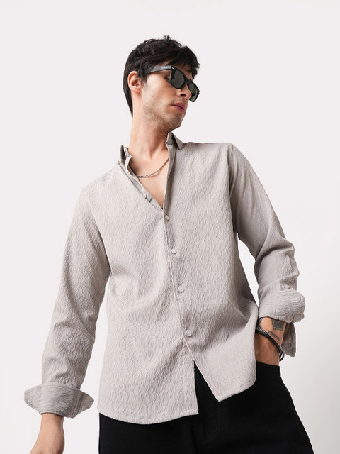 VASTRADO Ornate Cloud Men Grey Classic Relaxed Fit Self Design Jacquard Shirt - Image 7