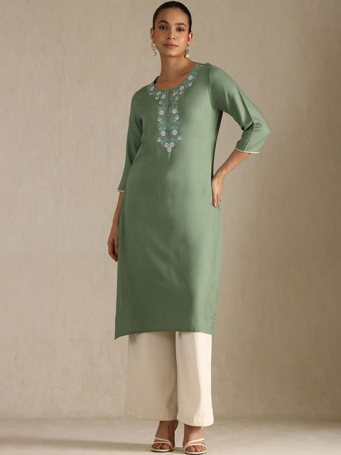 Soch Floral Yoke Design Thread Work Straight Kurta