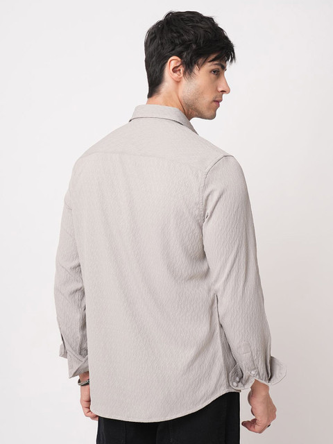 VASTRADO Ornate Cloud Men Grey Classic Relaxed Fit Self Design Jacquard Shirt - Image 5