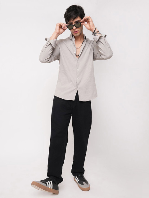 VASTRADO Ornate Cloud Men Grey Classic Relaxed Fit Self Design Jacquard Shirt - Image 6