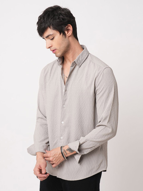 VASTRADO Ornate Cloud Men Grey Classic Relaxed Fit Self Design Jacquard Shirt - Image 4