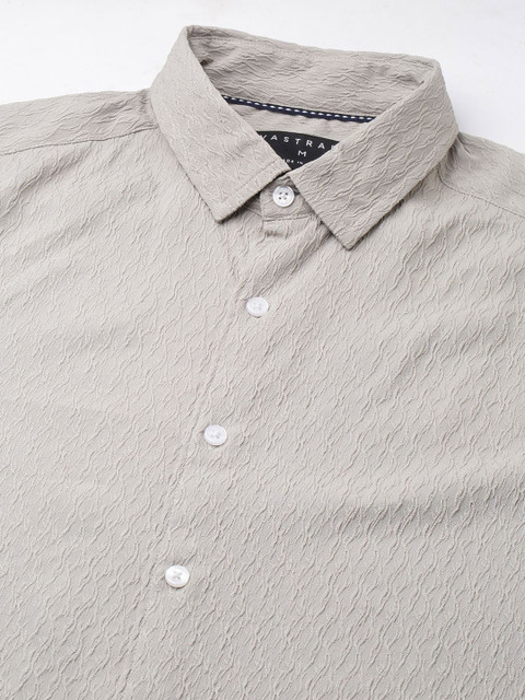 VASTRADO Ornate Cloud Men Grey Classic Relaxed Fit Self Design Jacquard Shirt - Image 3