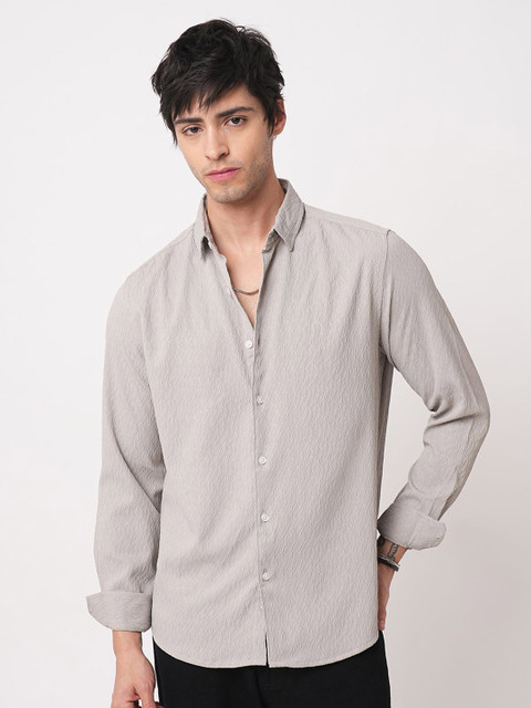VASTRADO Ornate Cloud Men Grey Classic Relaxed Fit Self Design Jacquard Shirt - Image 2