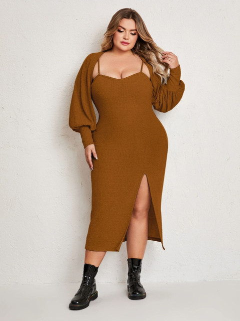 StyleCast Plus Size Solid Shoulder Straps Sleeveless Bodycon Midi Dress