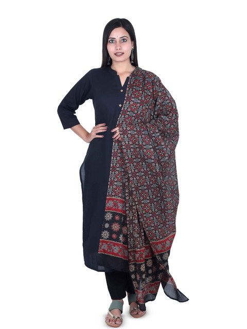 Fabmoha Geometric Block Print Ajrakh Printed Pure Cotton Dupatta - Image 4