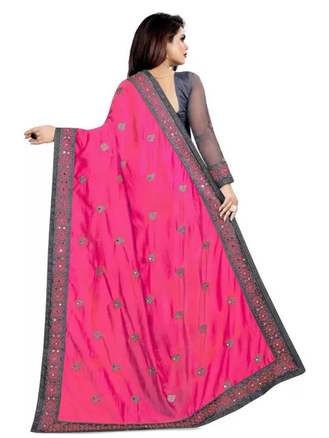 Moda Rapido Embellished Embroidered Mirror Work Net Half and Half Saree - Image 3