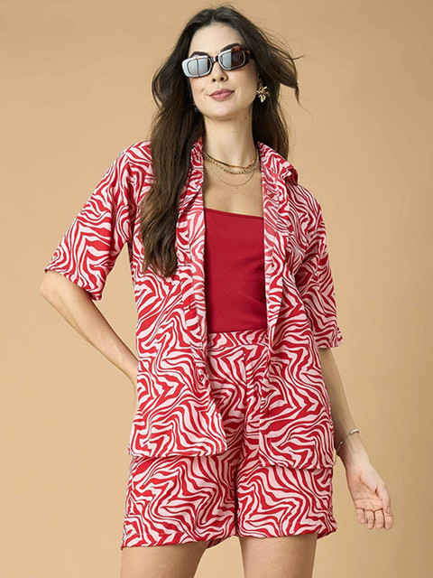 all about you Animal Printed Short Sleeves Shirt With Shorts