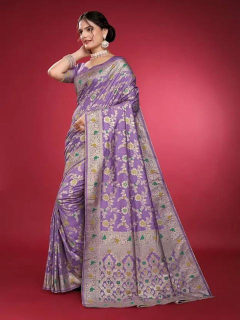 Moda Rapido Floral Woven Design Banarasi Saree - Image 3