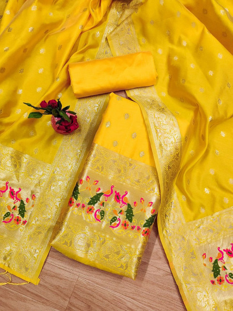 Panzora Ethnic Motifs Woven Design Zari Unstitched Dress Material