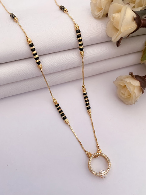 BELLEZA JEWELS Gold-Plated Artificial Stones and Beads Mangalsutra