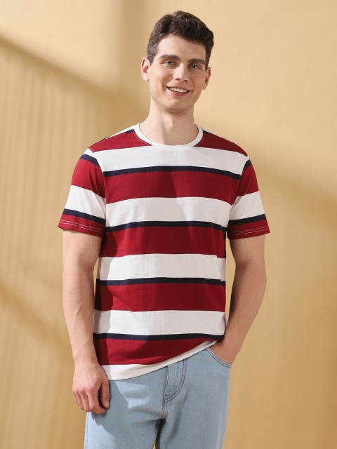 Dennis Lingo Men Striped Round Neck Cotton T-shirt
