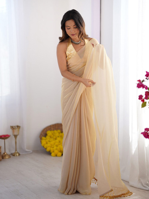 Kalista Solid Embellished Beads and Stones Detailing Silk Saree