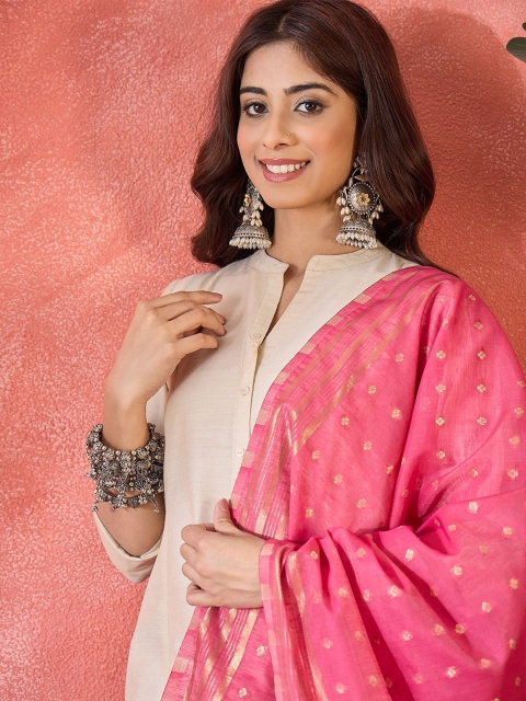 Sangria Floral Woven Design Zari Dupatta - Image 2