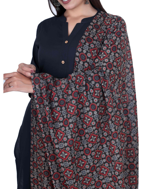 Fabmoha Geometric Block Print Ajrakh Printed Pure Cotton Dupatta - Image 2