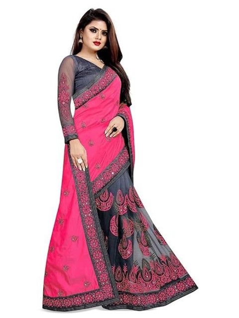 Moda Rapido Embellished Embroidered Mirror Work Net Half and Half Saree - Image 2