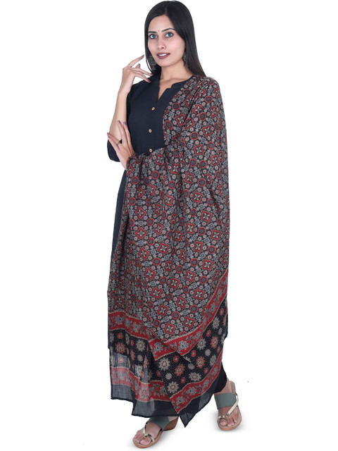 Fabmoha Geometric Block Print Ajrakh Printed Pure Cotton Dupatta - Image 3
