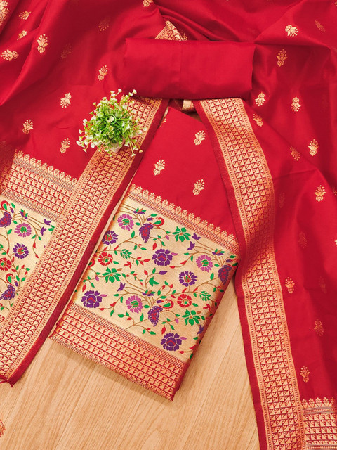 KALINI Ethnic Motifs Woven Design Zari Unstitched Dress Material - Image 2