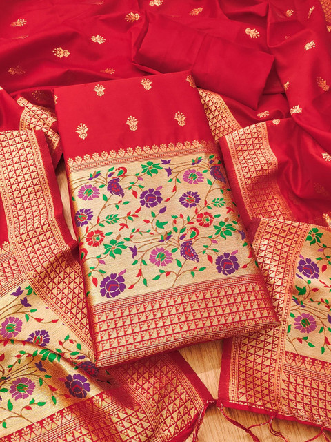 KALINI Ethnic Motifs Woven Design Zari Unstitched Dress Material