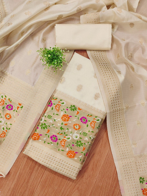 KALINI Ethnic Motifs Woven Design Zari Unstitched Dress Material