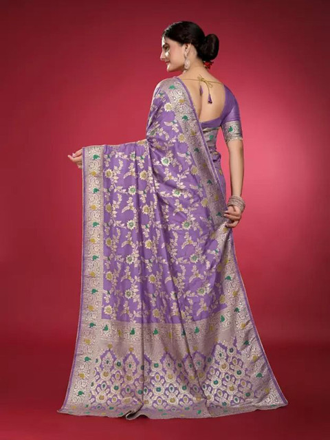 Moda Rapido Floral Woven Design Banarasi Saree - Image 4