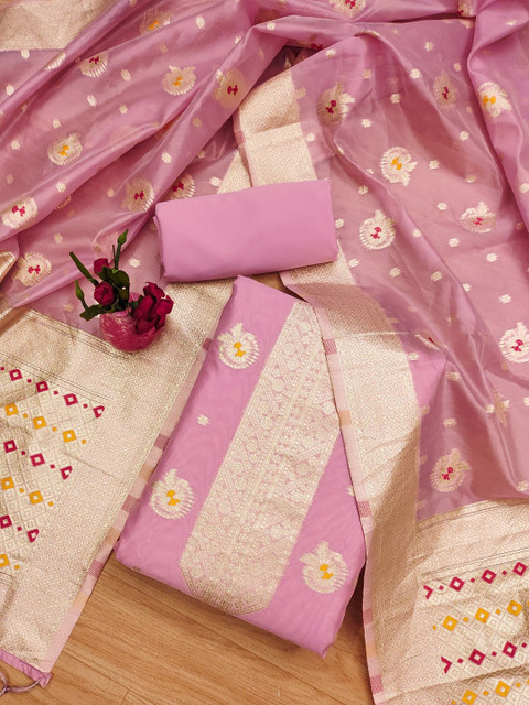 Panzora Ethnic Motifs Woven Design Zari Unstitched Dress Material