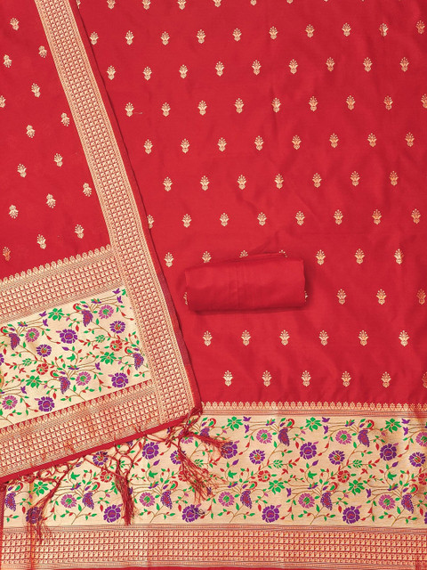 KALINI Ethnic Motifs Woven Design Zari Unstitched Dress Material - Image 3