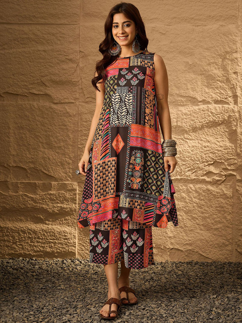 InWeave Ethnic Motifs Printed A Line Fusion Kurta With Palazzos