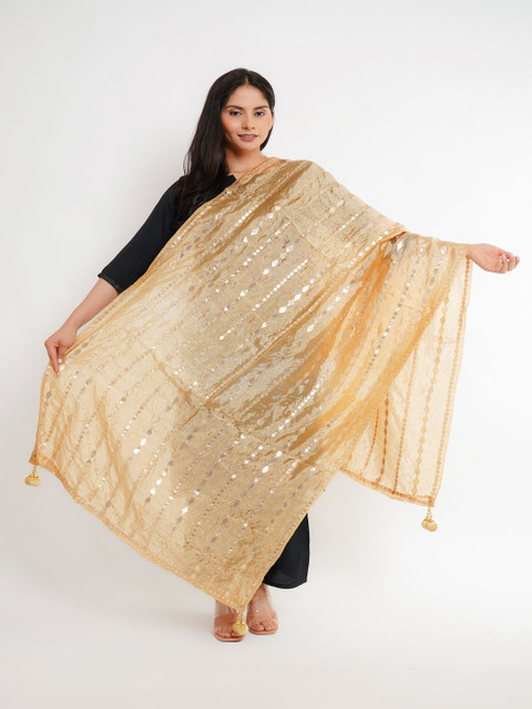 Karthav Fashion Striped Dupatta with Gotta Patti
