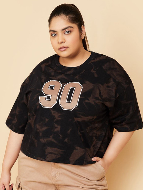max Women Plus Size Abstract Printed Round Neck Cotton T-shirt