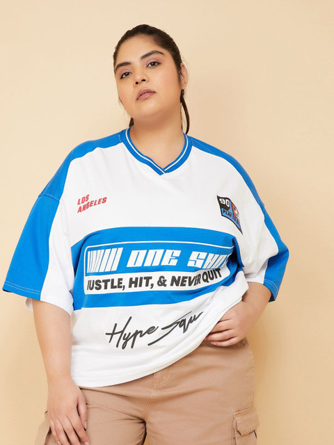 max Women Plus Size Typography Printed V-Neck Cotton T-shirt