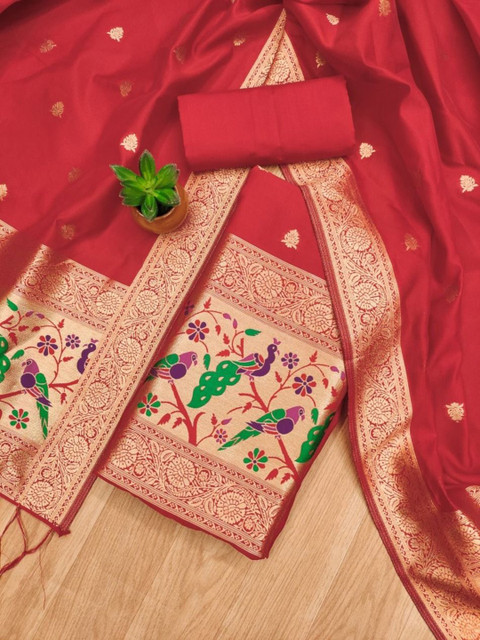 Panzora Ethnic Motifs Woven Design Zari Unstitched Dress Material