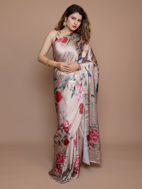 Anouk Floral Satin Designer Saree