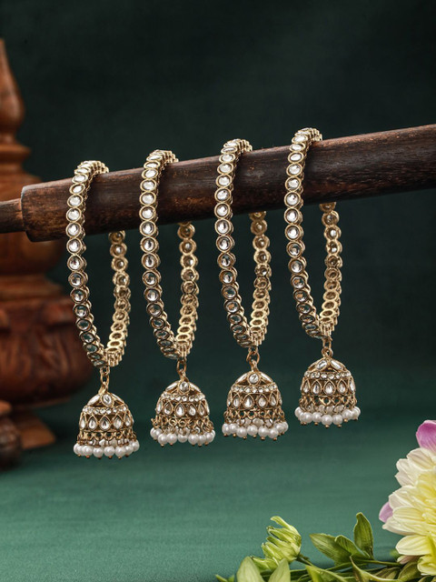 T4 JEWELS Set Of 4 Gold-Plated Kundan Studded Latkan Bangles