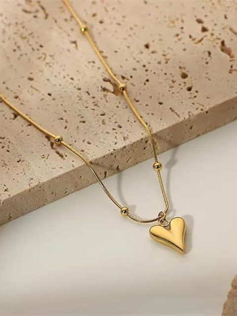 DIVASTRI Gold-Plated Stainless Steel Heart Shaped Pendant with Chain