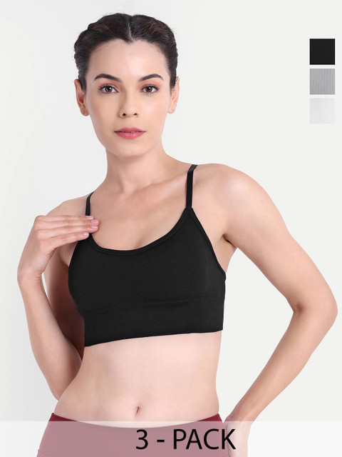 Trulymart Pack Of 3 Full Coverage Lightly Padded Seamless Sports Bra