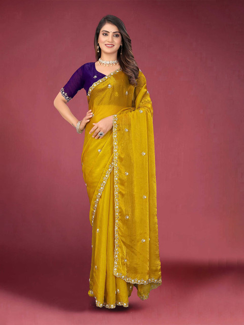 Kandora Embellished Beads and Stones Pure Chiffon Heavy Work Saree
