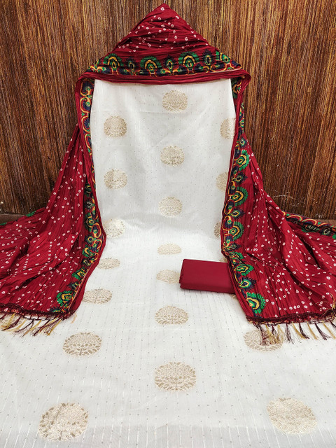 HERE&NOW Floral Woven Design Sequinned Unstitched Dress Material - Image 2