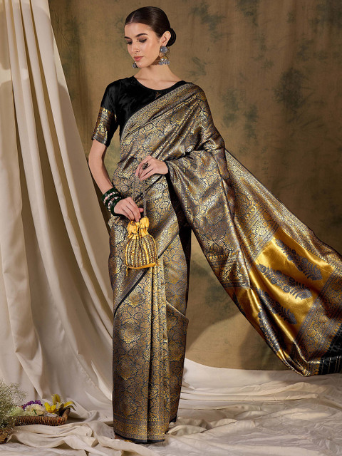 Sangria Floral Woven Design Banarasi Saree With Blouse Piece