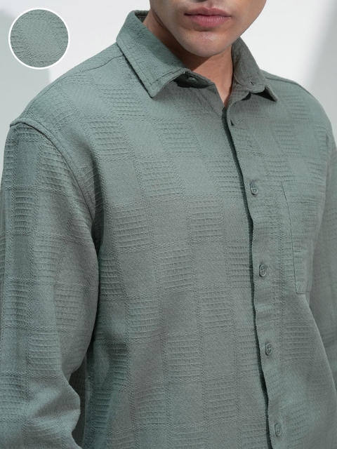 HIGHLANDER Men Comfort Relaxed Fit Textured Spread Collar Cotton Casual Shirt - Image 2