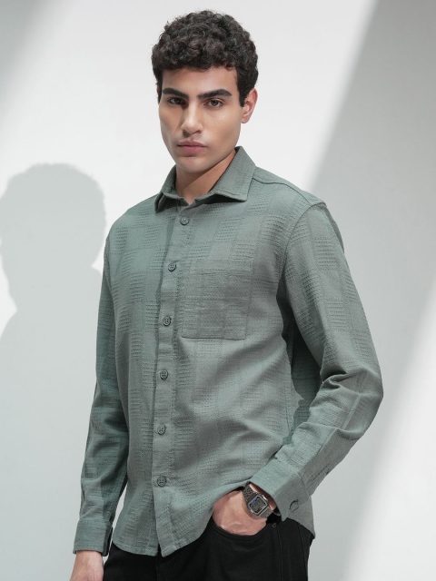 HIGHLANDER Men Comfort Relaxed Fit Textured Spread Collar Cotton Casual Shirt - Image 4
