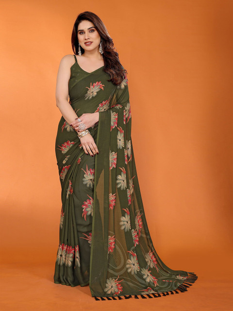 CATCHY FOREVER Floral Printed Saree With Unstitched Blouse Piece