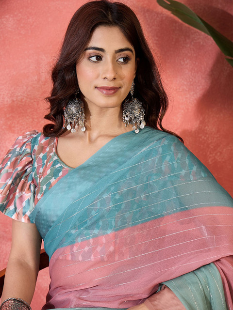Sangria Striped Colourblocked Saree - Image 6