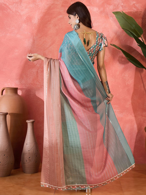 Sangria Striped Colourblocked Saree - Image 3