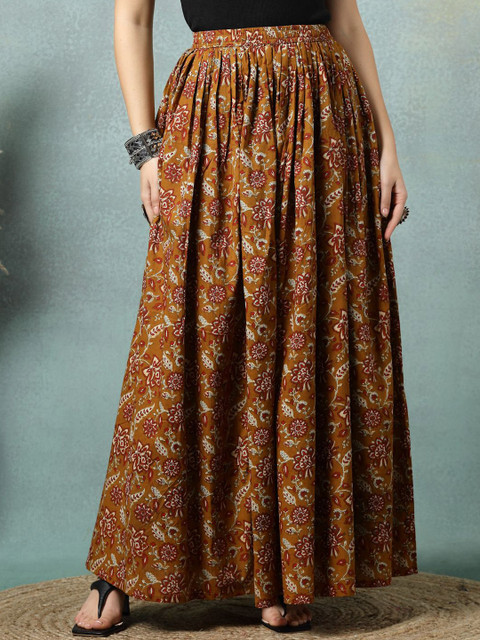 SUNEKH Ethnic Motif Printed Cotton Flared Maxi Skirt