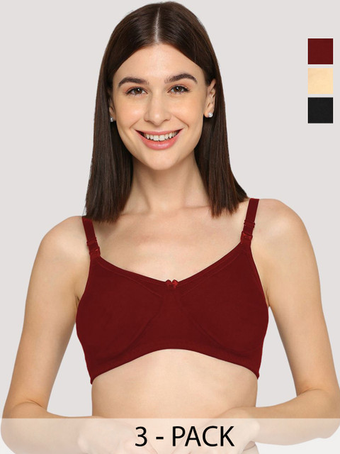Evamomies Pack of 3 Non-Wired Full Coverage Cotton Maternity Bra