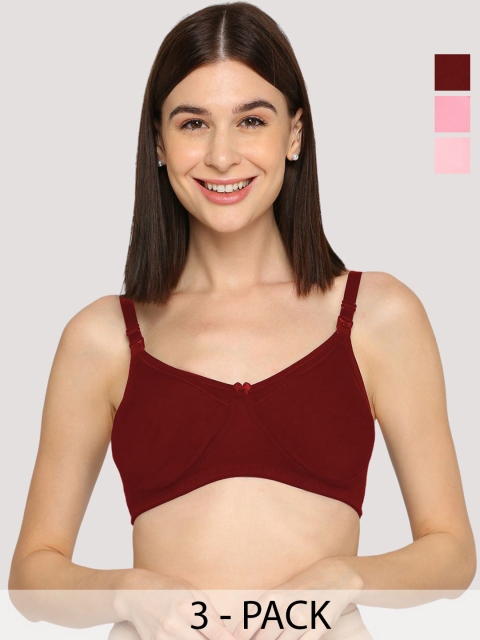 Evamomies Women Pack Of 3 Full Coverage Non Padded Non-Wired Cotton Maternity Bra
