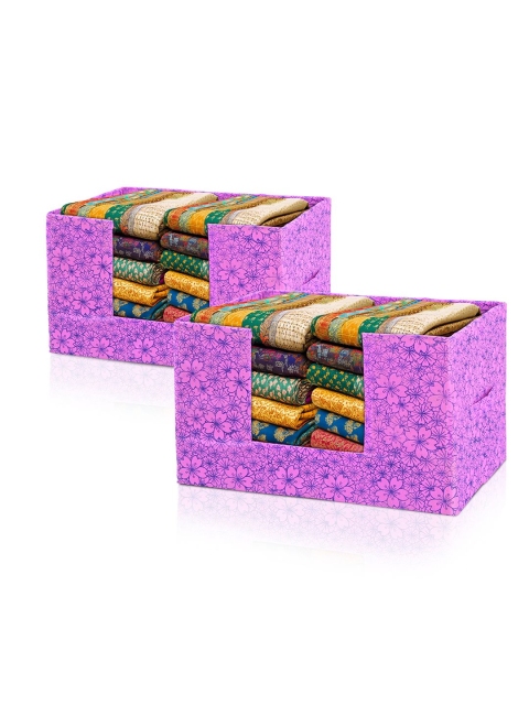 Kuber Industries Purple & Blue 2 Pieces Printed Cloth Organisers