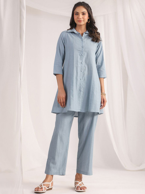 KALINI Self Design Pure Cotton Tunic & Trousers Co-Ord Set